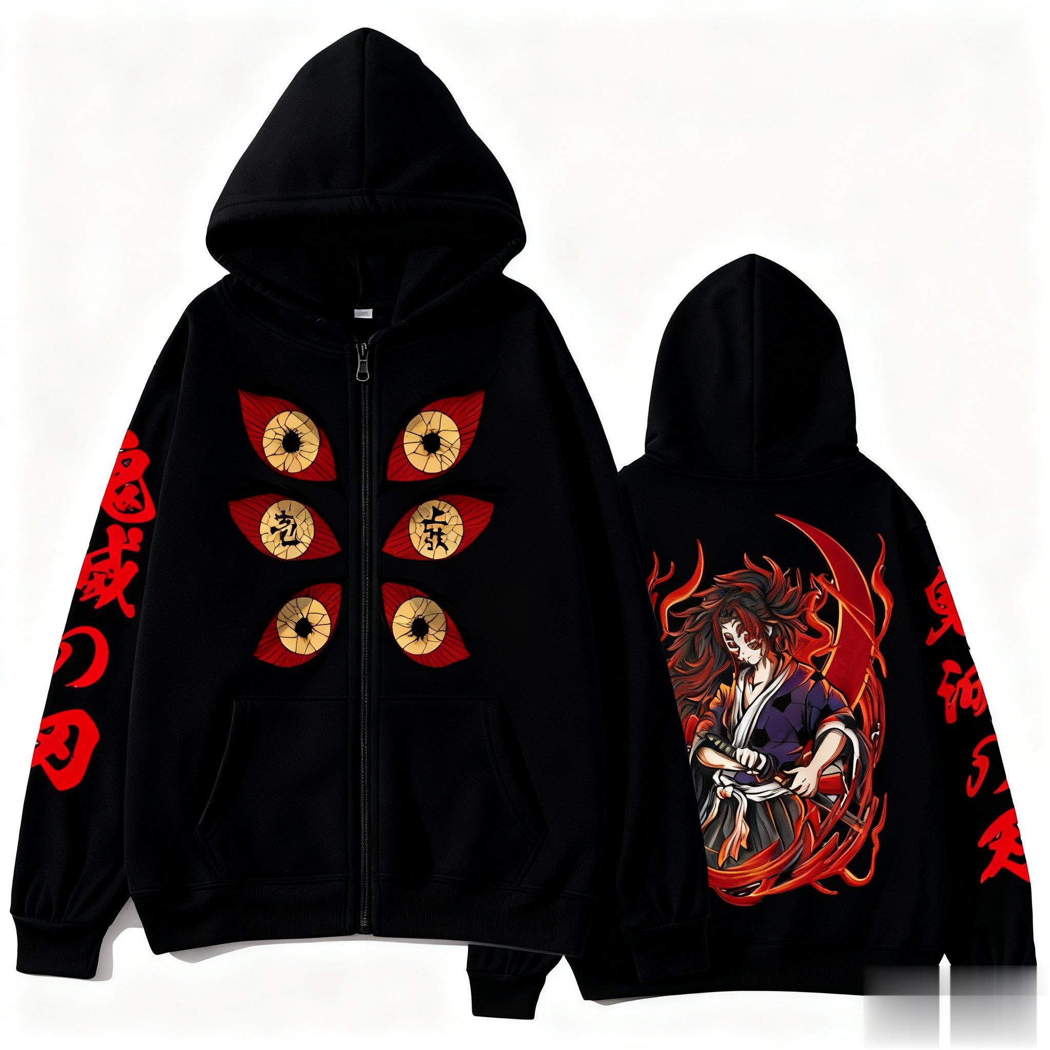 Winter Clothing Anime - Kokushibo Hoodie Ritsleting Katun 100% Musim