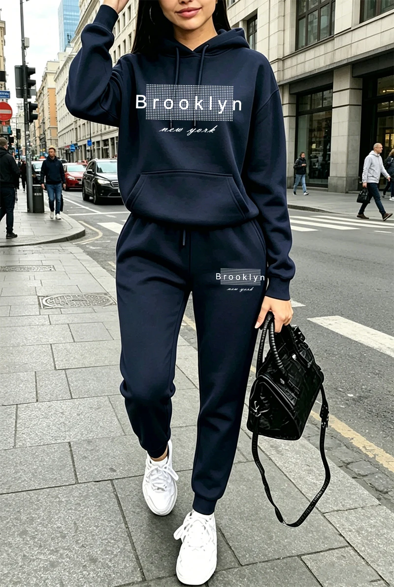 Winter Clothing Usa - Setelan Olahraga Wanita, Hoodie Kasual Bermotif,