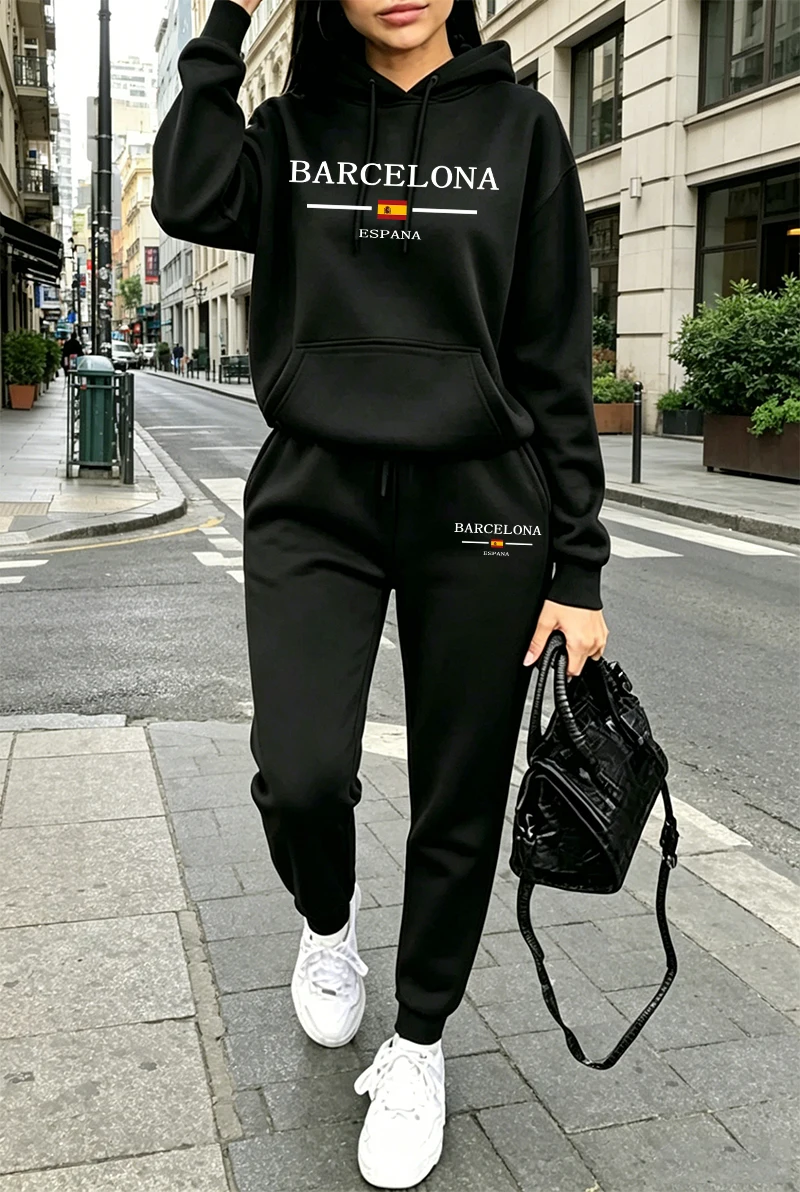 Winter Clothing Usa - Setelan Olahraga Wanita Modis, Hoodie Kasual